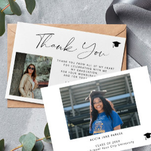 Tarjeta De Agradecimiento Sencillo y elegante guión 2 graduación de fotos