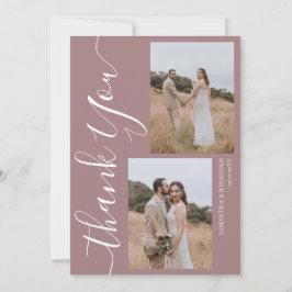 Tarjeta De Agradecimiento Sencillo y elegante guión moderno 5 boda de fotos