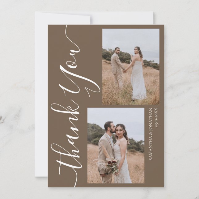 Tarjeta De Agradecimiento Sencillo y elegante guión moderno 5 boda de fotos (Anverso)