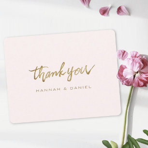 Tarjeta De Agradecimiento Sencillo y elegante guión moderno oro y rosa