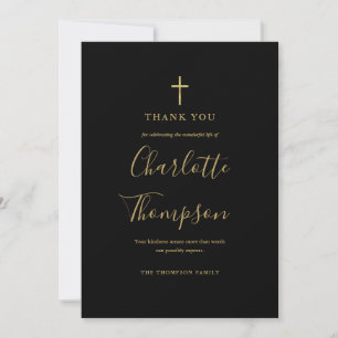 Tarjeta De Agradecimiento Sencillo y elegante memorial de cruz de oro para f