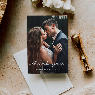 Tarjeta De Agradecimiento Sencillo y elegante   Moderno Boda de dos fotograf