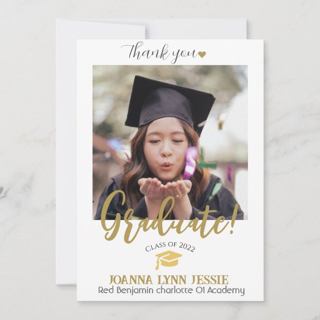 Tarjeta De Agradecimiento Sencillo y elegante tapón de oro de graduación gra (Anverso)