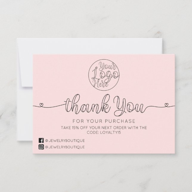 Tarjeta De Agradecimiento Sencillos corazones manuscritos rosados para clien (Anverso)