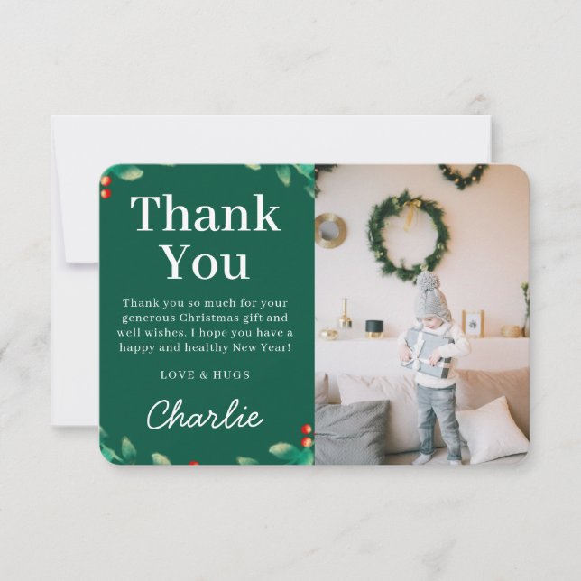 Tarjeta De Agradecimiento Sencillos Navidades festivos | Green (Anverso)