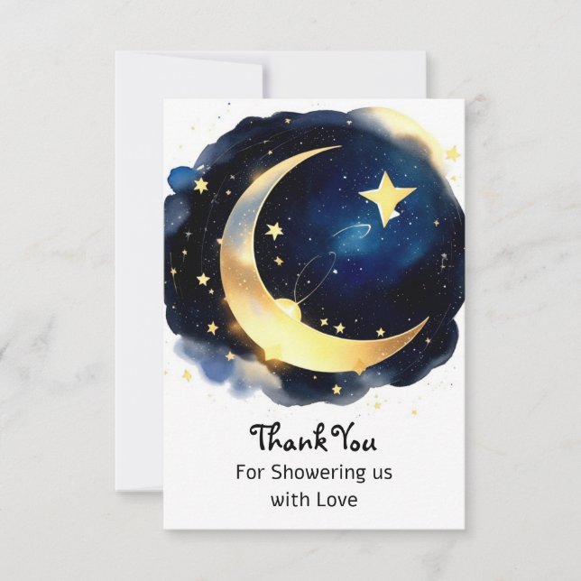 Tarjeta De Agradecimiento Serene Moon y Stars Delight Boy Baby Shower (Anverso)