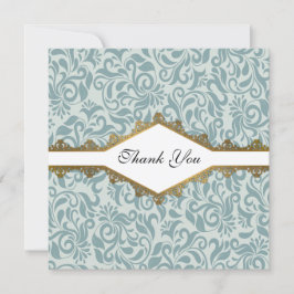Tarjeta De Agradecimiento Serenity Blue Brocade Gold Lace Boda