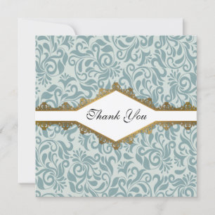 Tarjeta De Agradecimiento Serenity Blue Brocade Gold Lace Boda