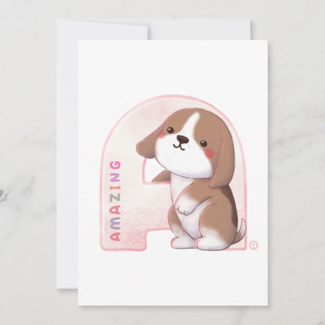 Tarjeta De Agradecimiento Serie de alfabeto: Ilustración de Beagle "A" incre (Anverso)