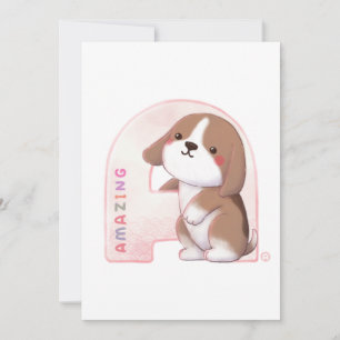 Tarjeta De Agradecimiento Serie de alfabeto: Ilustración de Beagle "A" incre
