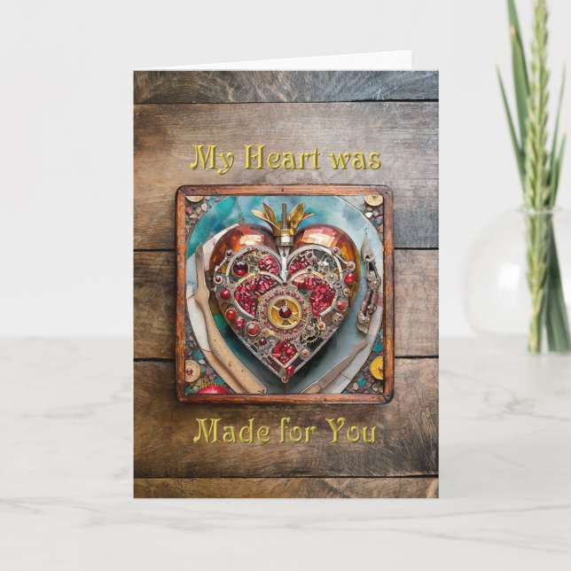 Tarjeta De Agradecimiento Serie Steampunk Corazón de Granada Rubí (Anverso)