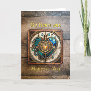 Tarjeta De Agradecimiento Serie Steampunk Corazón de Vidrio Teñido de Oro