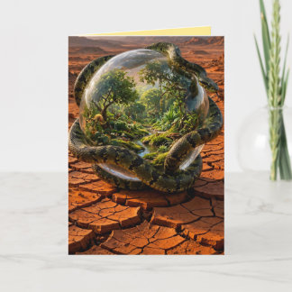 Tarjeta De Agradecimiento Serpiente y el Orbe de Edén Paisaje Onírico Surrea
