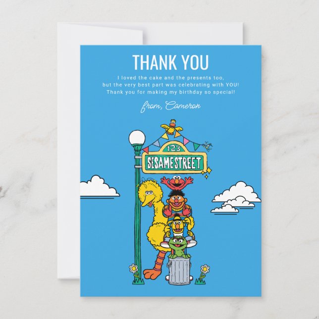 Tarjeta De Agradecimiento Sesame Street Characters & Street Sign Thank You C (Anverso)