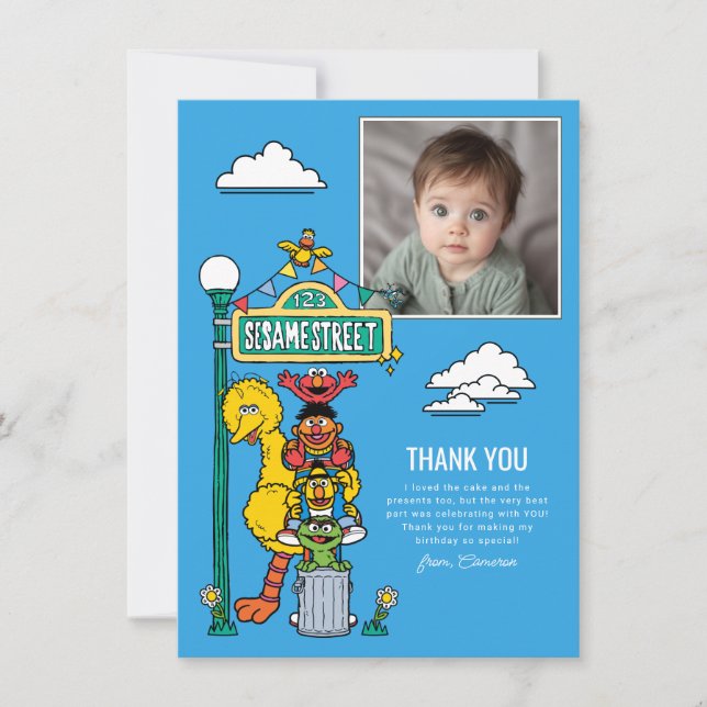 Tarjeta De Agradecimiento Sesame Street Characters & Street Sign Thank You C (Anverso)