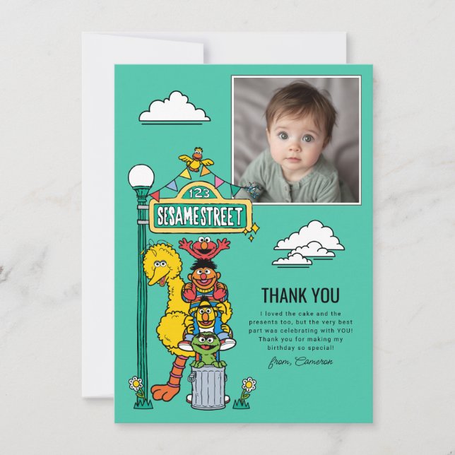 Tarjeta De Agradecimiento Sesame Street Characters & Street Sign Thank You C (Anverso)
