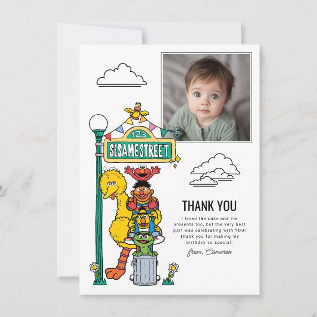 Tarjeta De Agradecimiento Sesame Street Characters & Street Sign Thank You C (Anverso)
