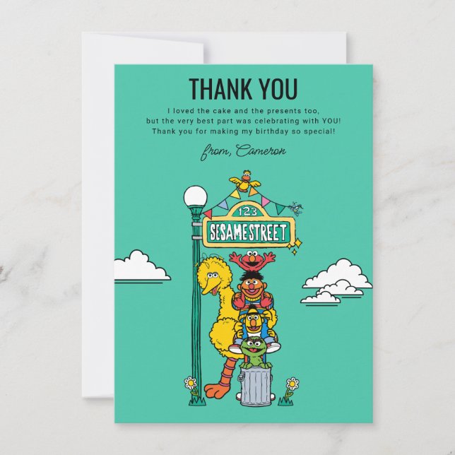 Tarjeta De Agradecimiento Sesame Street Characters & Street Sign Thank You C (Anverso)