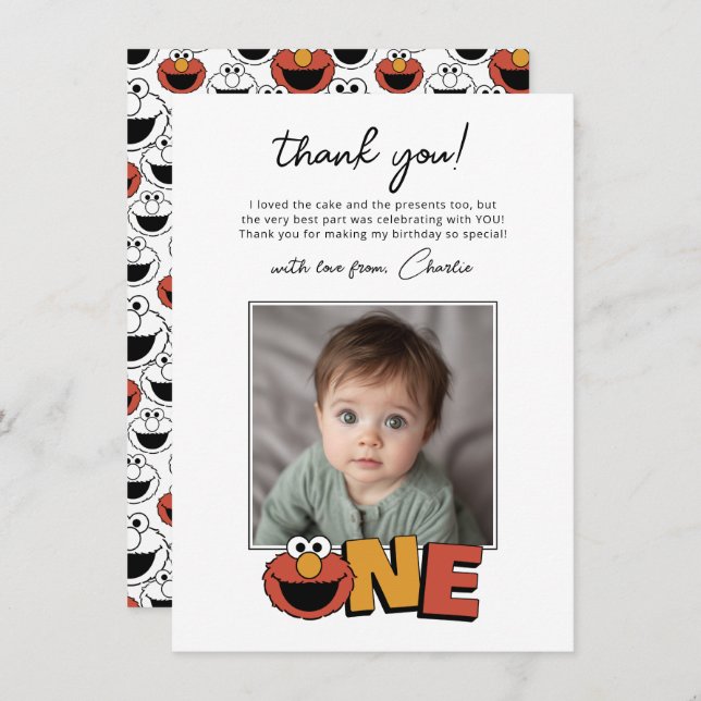 Tarjeta De Agradecimiento Sesame Street | Elmo - First Birthday Thank You Ca (Anverso / Reverso)