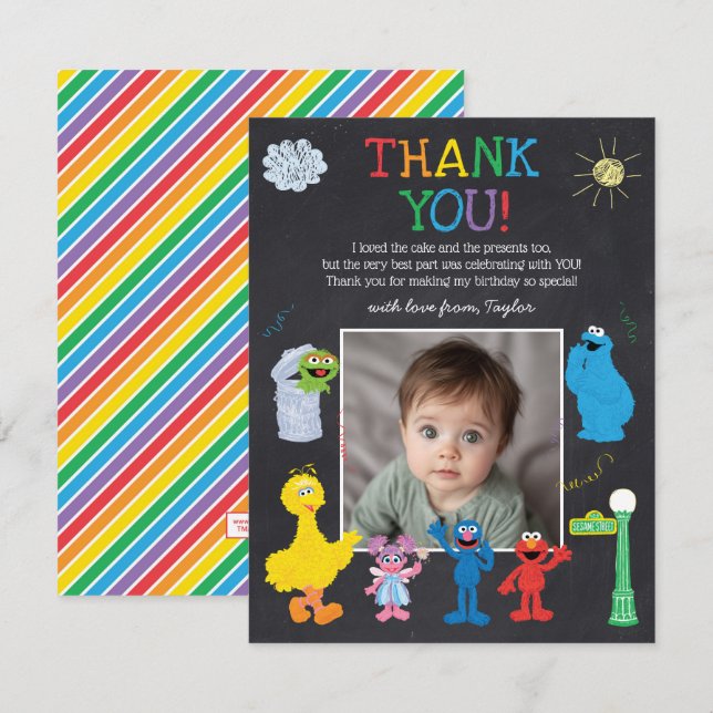 Tarjeta De Agradecimiento Sesame Street Pals Chalkboard Rainbow Gracias (Anverso / Reverso)