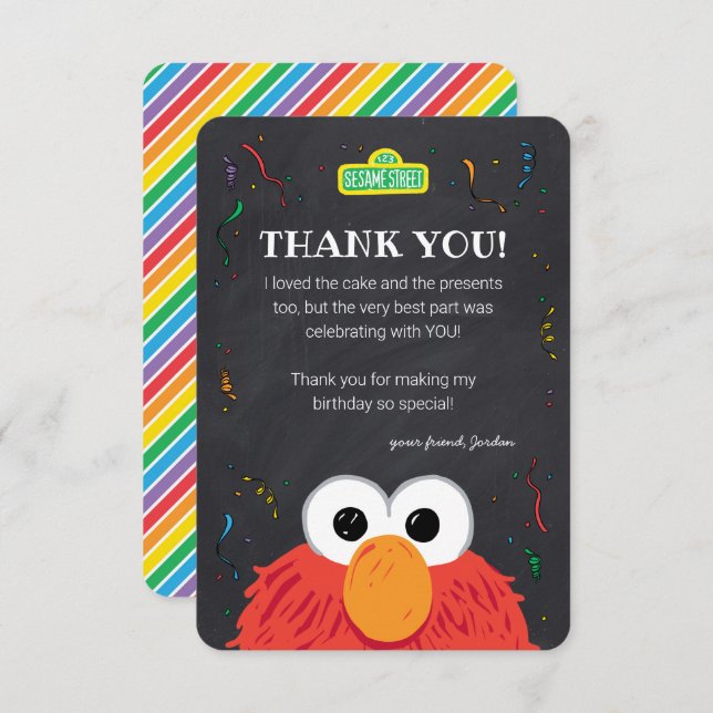 Tarjeta De Agradecimiento Sesame Street | Pizarra de cumpleaños de Elmo para (Anverso / Reverso)