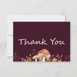 Tarjeta De Agradecimiento Setas, Plantas y Hojas de Otoño Caen Planas