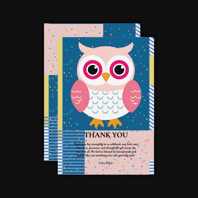 Tarjeta De Agradecimiento Sexo de Lechuza Rosa Cute Woodland Baby Shower Neu (Subido por el creador)