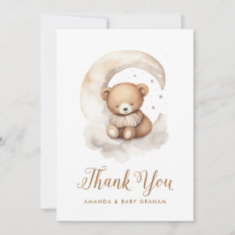 Tarjeta De Agradecimiento Sexo Neutral Teddy Bear Moon Stars Baby Shower