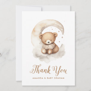 Tarjeta De Agradecimiento Sexo Neutral Teddy Bear Moon Stars Baby Shower
