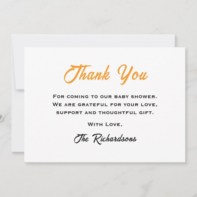 Tarjeta De Agradecimiento Sexo Neutral Un Poco Cítrico Baby Shower (Anverso)