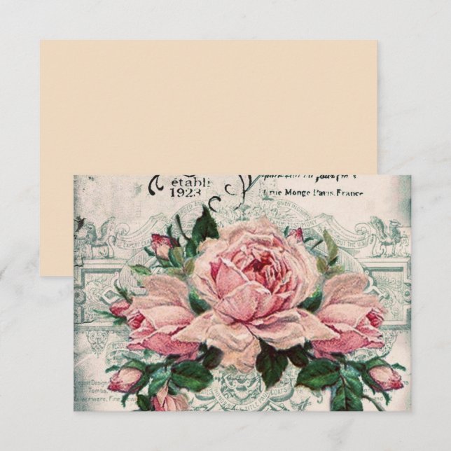Tarjeta De Agradecimiento shabby chic, desoupage, victoriano, moda francesa, (Anverso / Reverso)