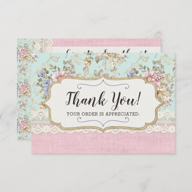 Tarjeta de agradecimiento Shabby Chic Pink Floral  (Anverso / Reverso)