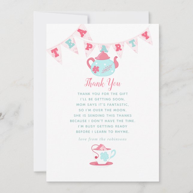 Tarjeta De Agradecimiento Shabby-Moda Baby Shower Tea Fiesta Gracias (Anverso)