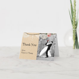 Tarjeta De Agradecimiento Shabbychic Arpillera Rosa Encaje Floral Boda Agrad