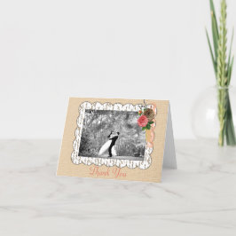 Tarjeta De Agradecimiento Shabbychic Arpillera Rosa Encaje Floral Boda Agrad
