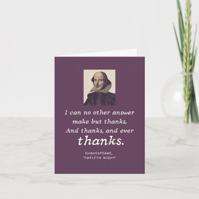 Tarjeta De Agradecimiento Shakespeare Gratitude Elegant Purple Literary (Anverso)