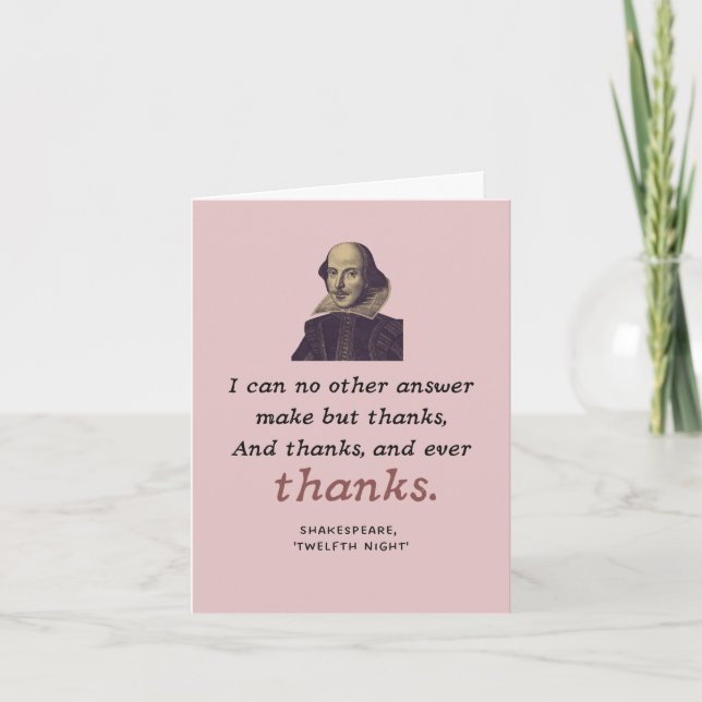 Tarjeta De Agradecimiento Shakespeare Gratitude Literary Bookish British (Anverso)