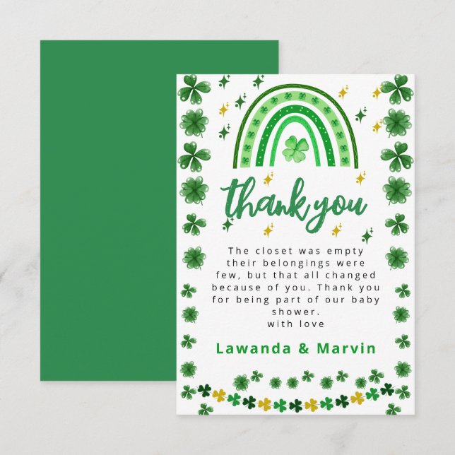 Tarjeta De Agradecimiento Shamrock | BABY SHOWER (Anverso / Reverso)