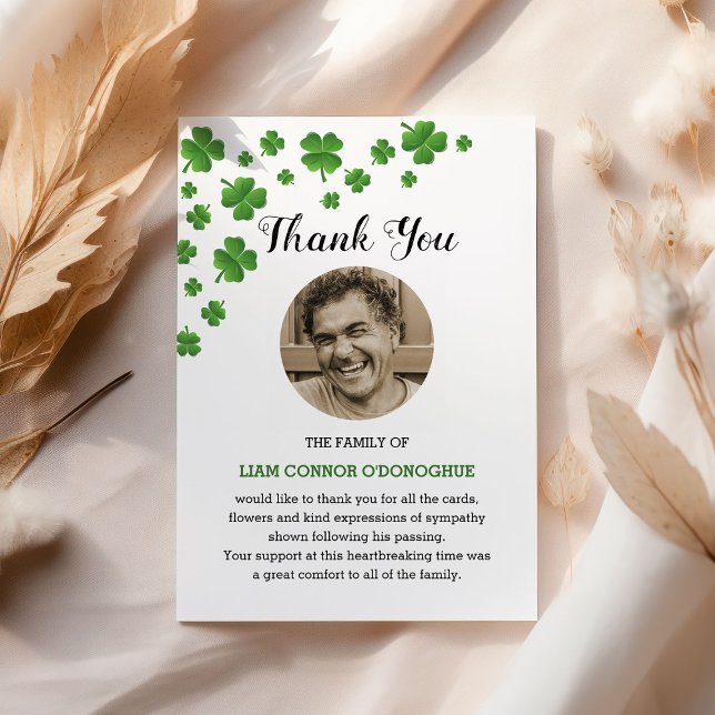 Tarjeta De Agradecimiento Shamrock Clover | Foto Funeral Irlandesa Gracias (Subido por el creador)
