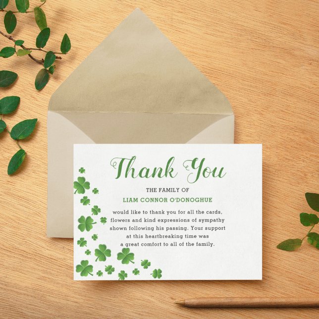 Tarjeta De Agradecimiento Shamrock Clover | Funeral Irlandés Gracias (Subido por el creador)