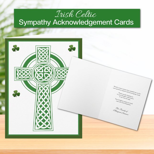 Tarjeta De Agradecimiento Shamrock Condolencia de la Cruz Celta Irlandesa Ca (Irish Celtic Cross with Shamrocks Funeral Sympathy Acknowledgement Cards)