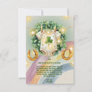 Tarjeta De Agradecimiento Shamrock y Baby Shower arcoiris con encanto