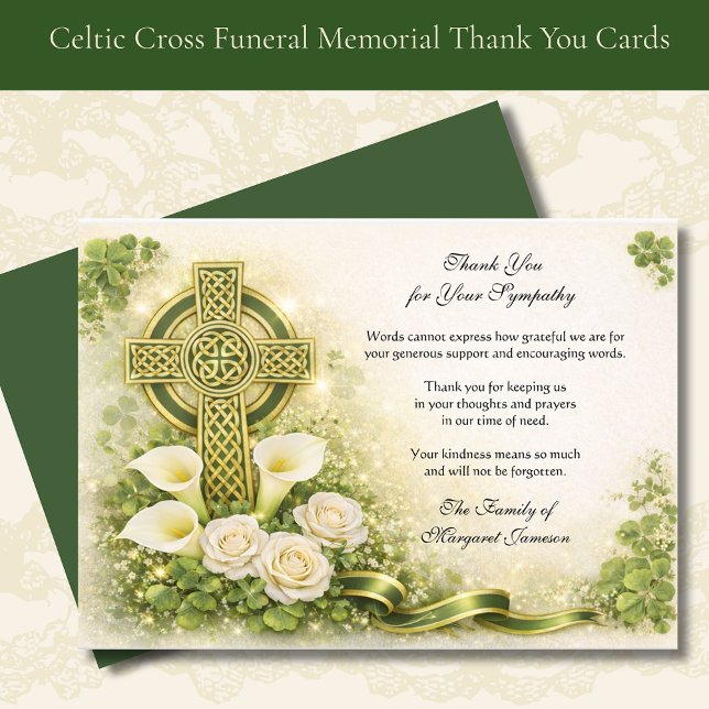 Tarjeta De Agradecimiento Shamrocks Catholic Irish Celtic Cross Condolence  (Subido por el creador)