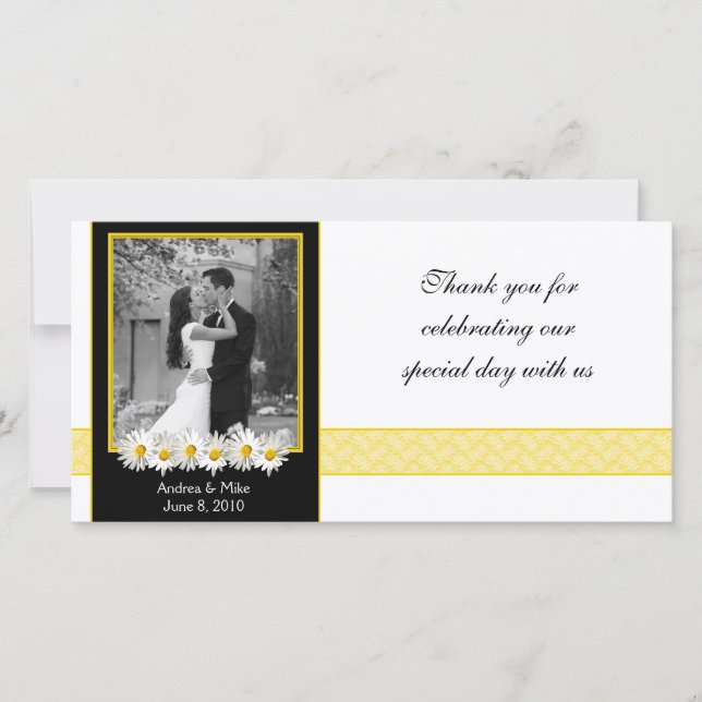 Tarjeta De Agradecimiento Shasta Daisy Black Gold Boda Gracias (Anverso)