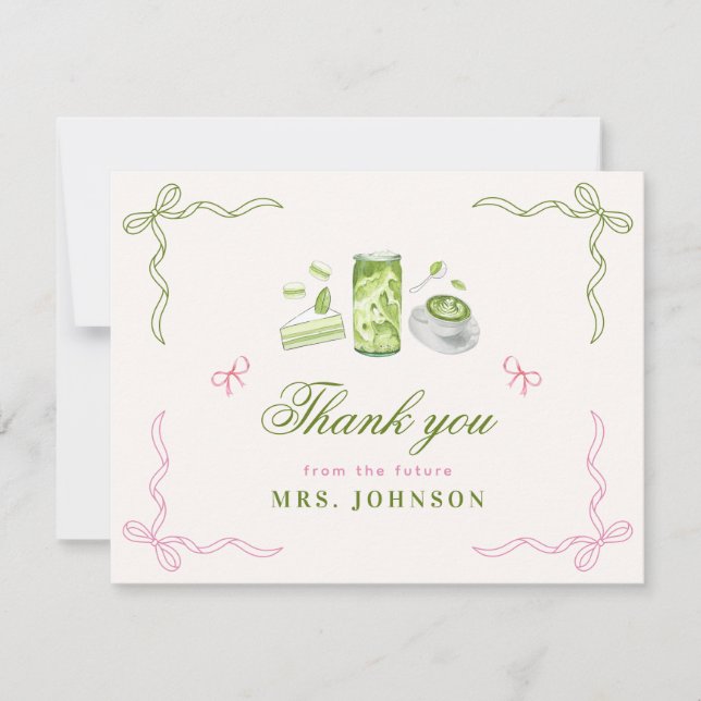Tarjeta De Agradecimiento She Found Her Perfect Matcha Bow Bridal Shower  (Anverso)