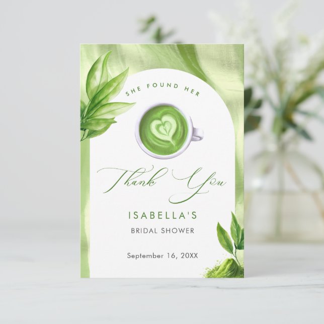 Tarjeta De Agradecimiento She Found Her Perfect Matcha Elegant Bridal Shower (Anverso de pie)