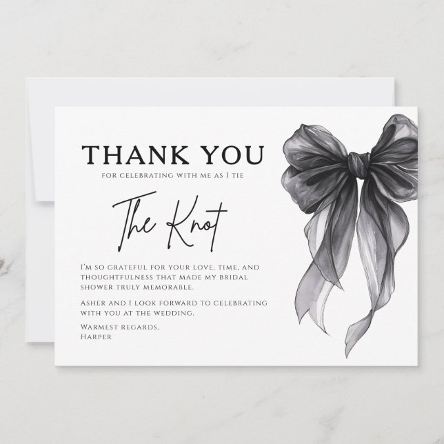 Tarjeta De Agradecimiento She’s Tying The Knot Black Bow Bridal Shower (Anverso)