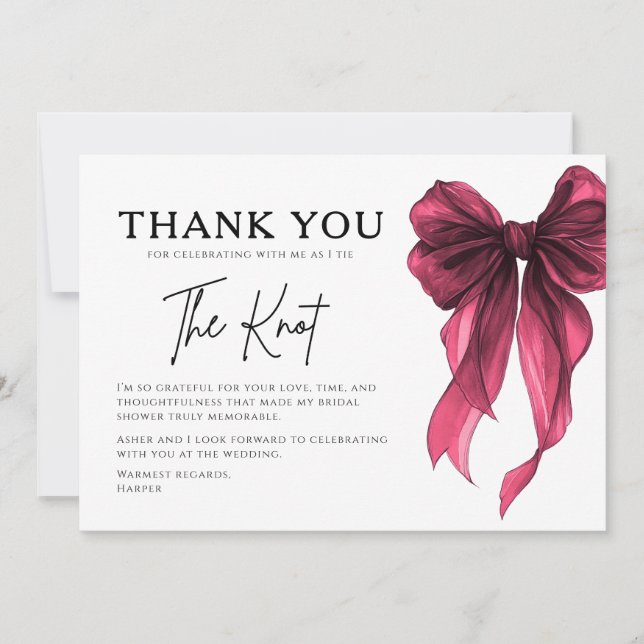 Tarjeta De Agradecimiento She’s Tying The Knot Red Bow Bridal Shower (Anverso)