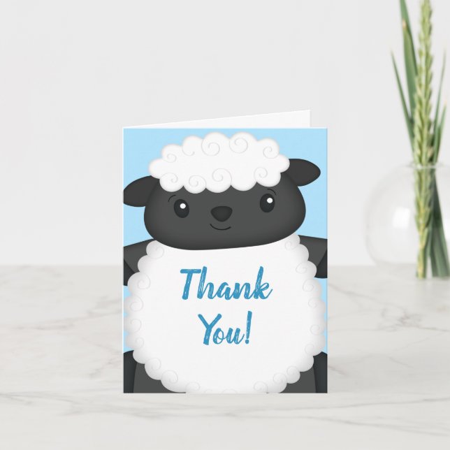 Tarjeta De Agradecimiento Sheep Baby Shower Blue (Anverso)