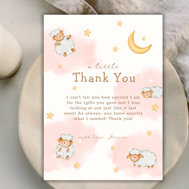Tarjeta De Agradecimiento Sheep Twinkle Twinkle Moon Stars Chica Baby Shower (Sheep Twinkle Twinkle Moon Stars Girl Baby Shower Thank You Card)